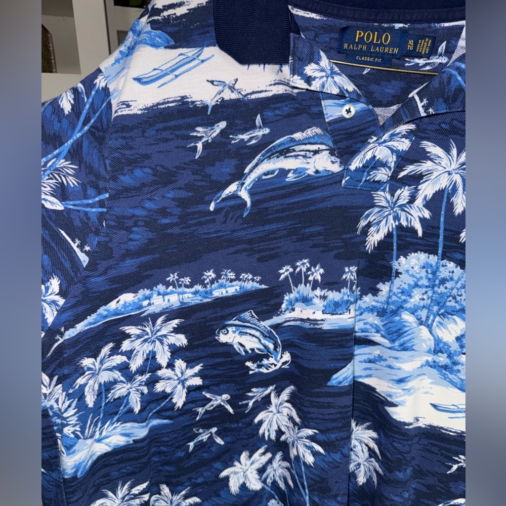 Ralph Lauren Men's Navy and White Tropical Polo Shirt - Picture 3 of 5